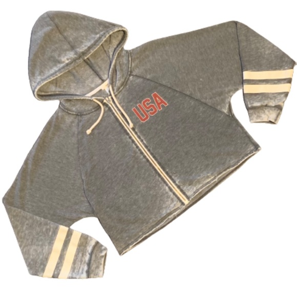 Wet Seal Tops - Wet Seal USA Gray Cropped Zip Hoodie